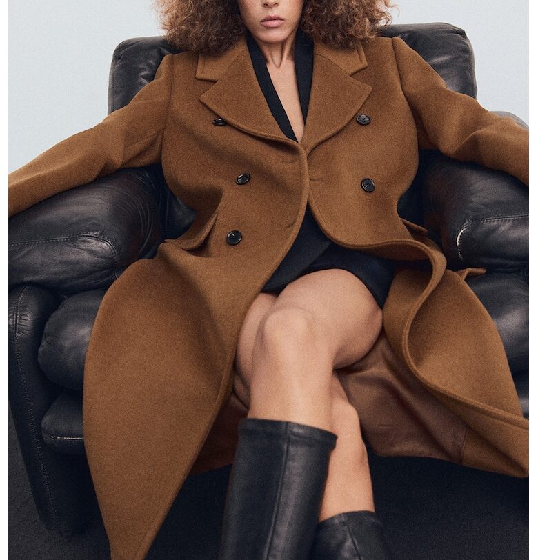 Палто с вълна и джоб встрани - Карамел Mango