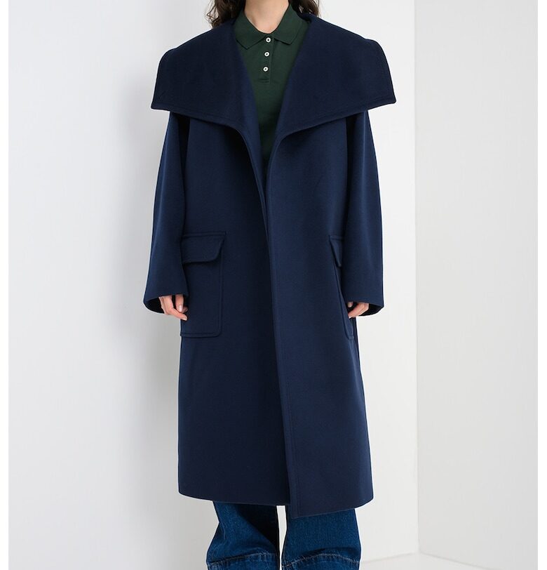 Палто с вълна и кашмир с колан - Тъмносин MaxCo