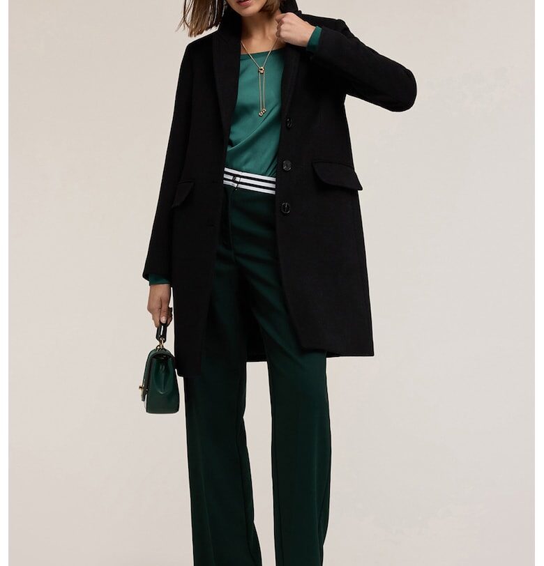 Палто с вълна и шлиц отзад - Черен Motivi