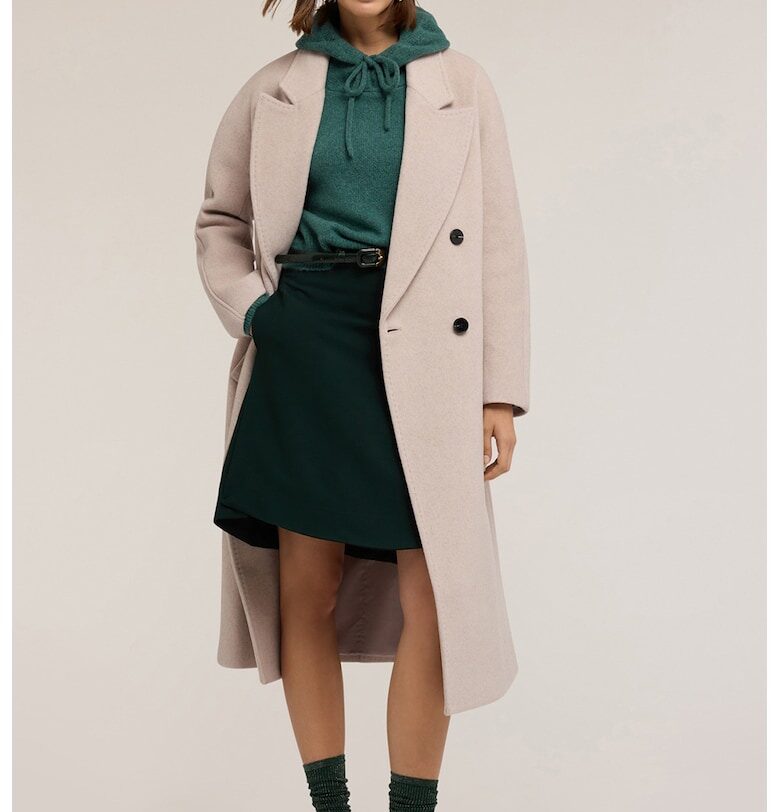 Палто с вълна с колан - Светло бежово Motivi