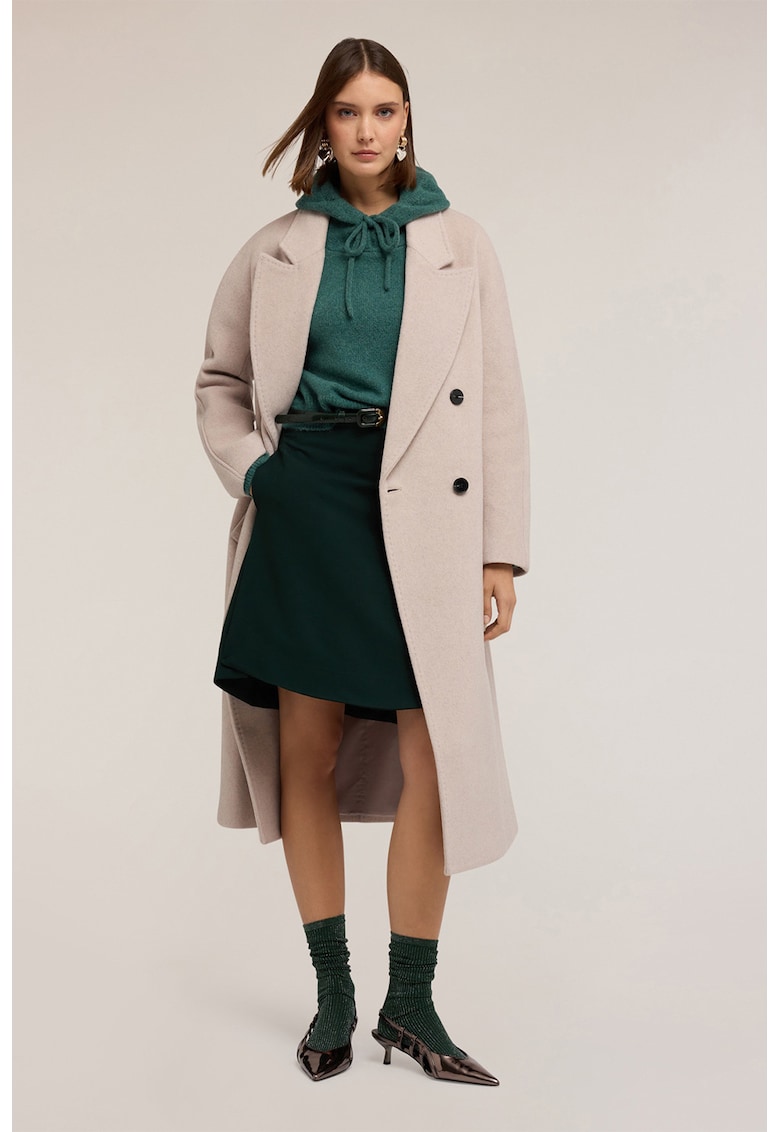 Палто с вълна с колан - Светло бежово Motivi