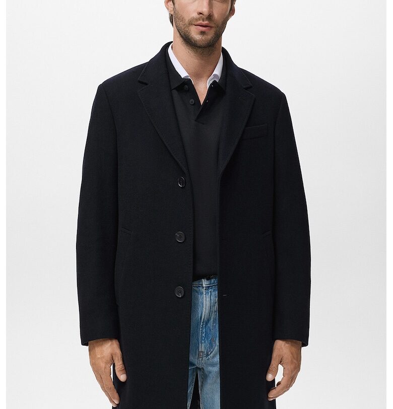 Палто с вълна с копчета - Ултрамарин синьо Mango