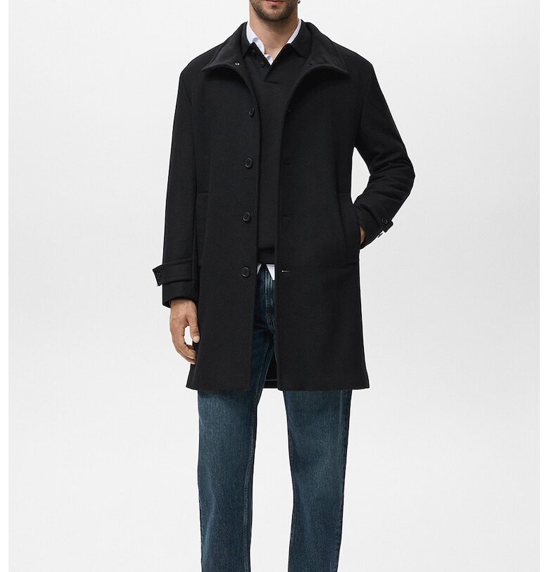 Палто с вълна с копчета - Черен Mango