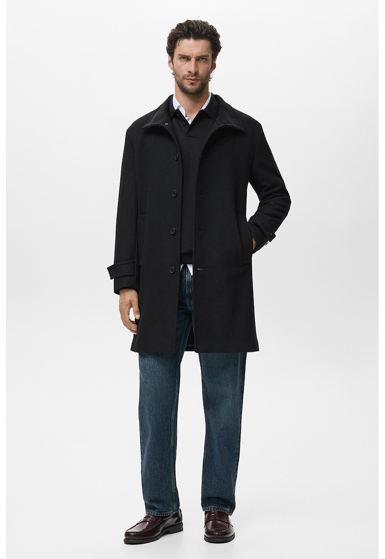 Палто с вълна с копчета - Черен Mango