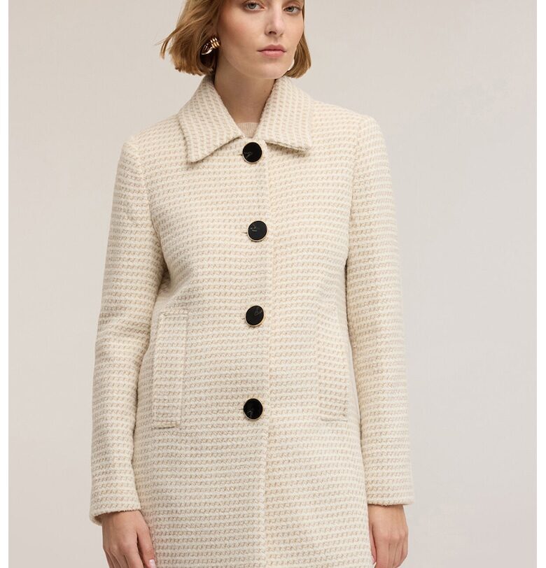 Палто с вълна с остра яка - Крем Motivi