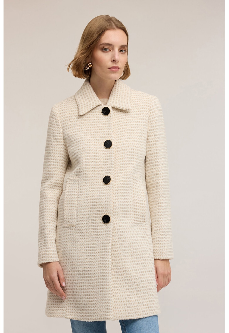 Палто с вълна с остра яка - Крем Motivi