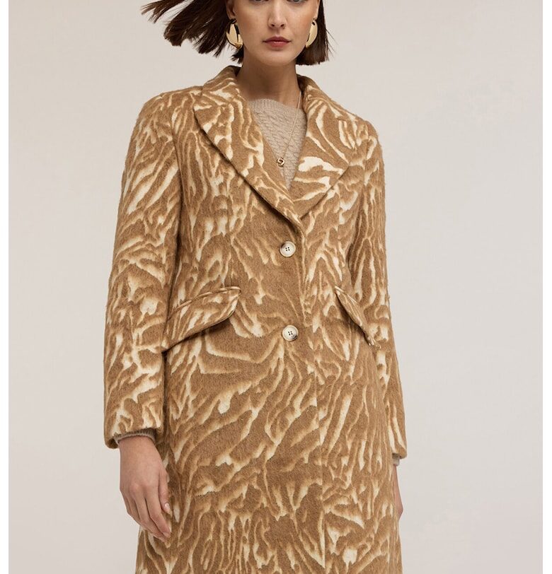 Палто с вълна с принт - Карамел/Камел Motivi