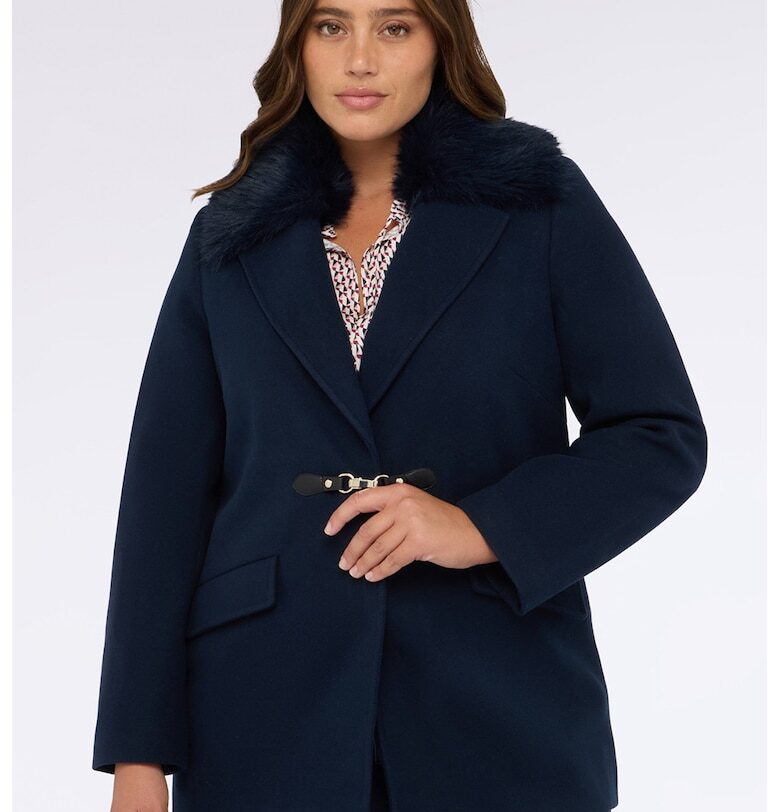 Палто с детайли от еко пух - Тъмносин Fiorella Rubino