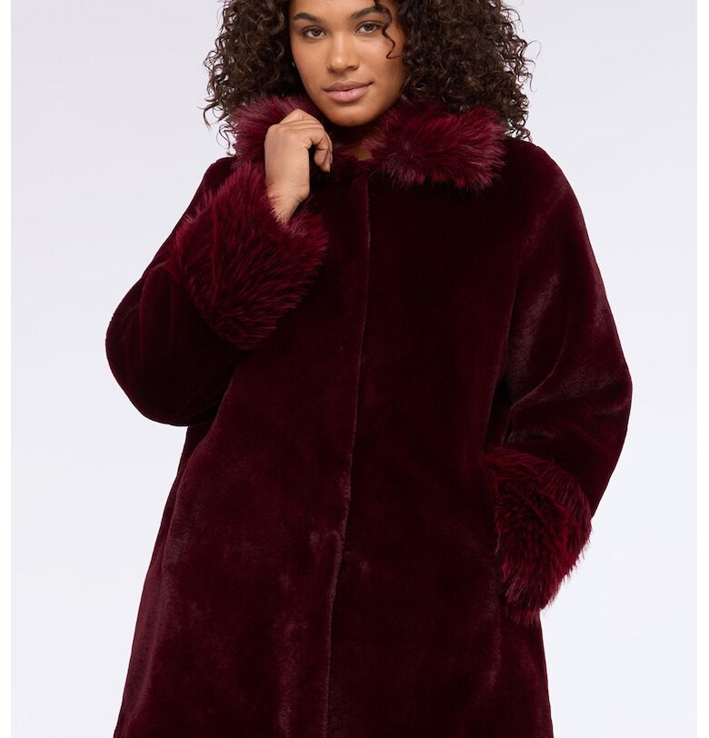 Палто с еко пух - Тъмночервен Fiorella Rubino