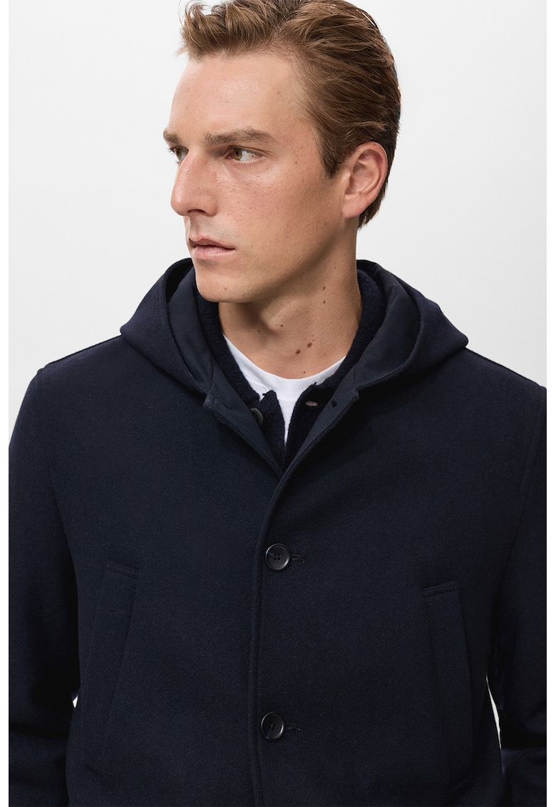 Палто с качулка и копчета - Тъмносин Mango