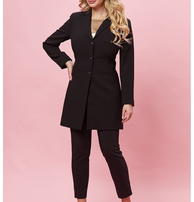 Палто с раздвоен ревер - Черен BAROCCA