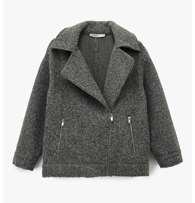 Палто с цип - Tъмносив KOTON