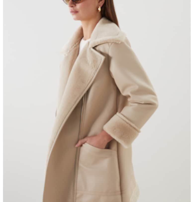 Палто с цип и плюшена вата - Светло бежово LC WAIKIKI