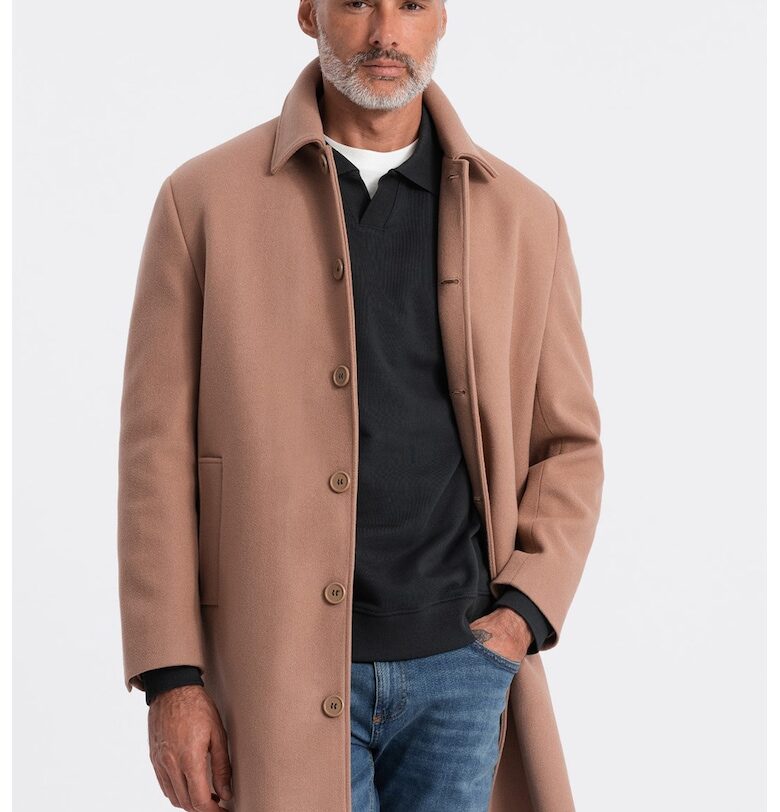 Палто със скосени джобове - Светлокафяв OMBRE