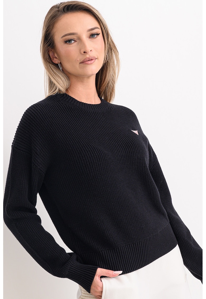 Памучен пуловер с лого - Черен GUESS JEANS