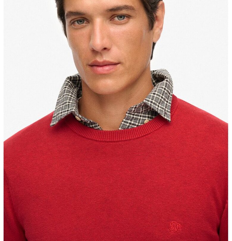 Памучен пуловер с овално деколте - Червен Superdry  Co