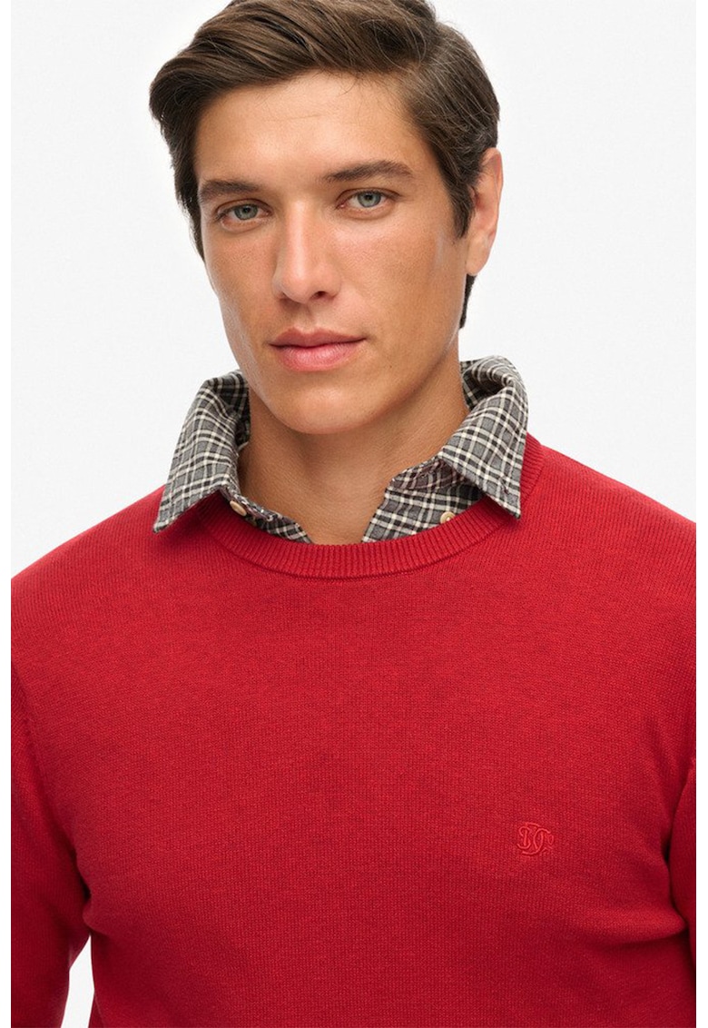 Памучен пуловер с овално деколте - Червен Superdry Co