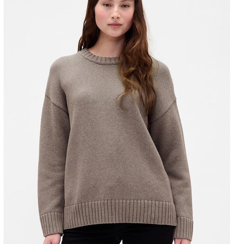 Памучен пуловер с паднали ръкави - Сиво-кафяв GAP