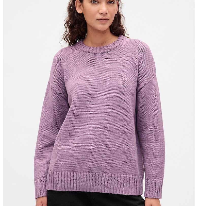 Памучен пуловер с паднали ръкави - Бледа лила GAP