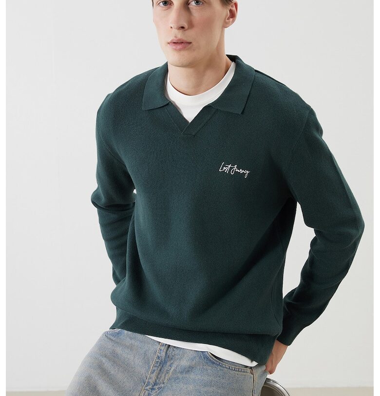 Памучен пуловер с яка - Бледозелен LC WAIKIKI