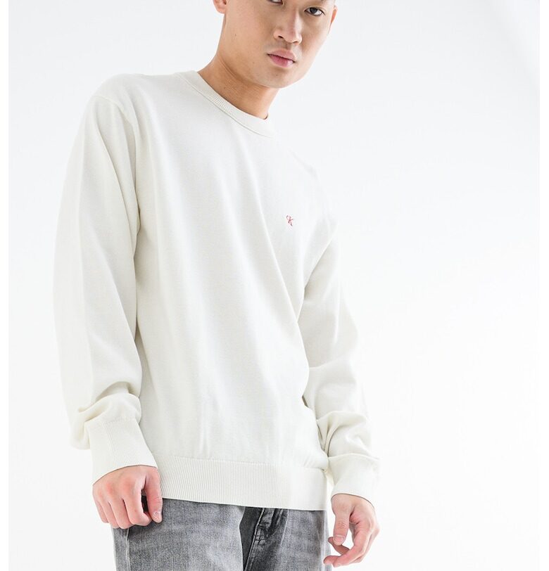 Памучен суитчърт с овално деколте - Бял CALVIN KLEIN JEANS