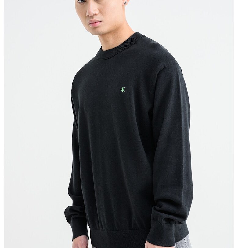 Памучен суитчърт с овално деколте - Черен CALVIN KLEIN JEANS