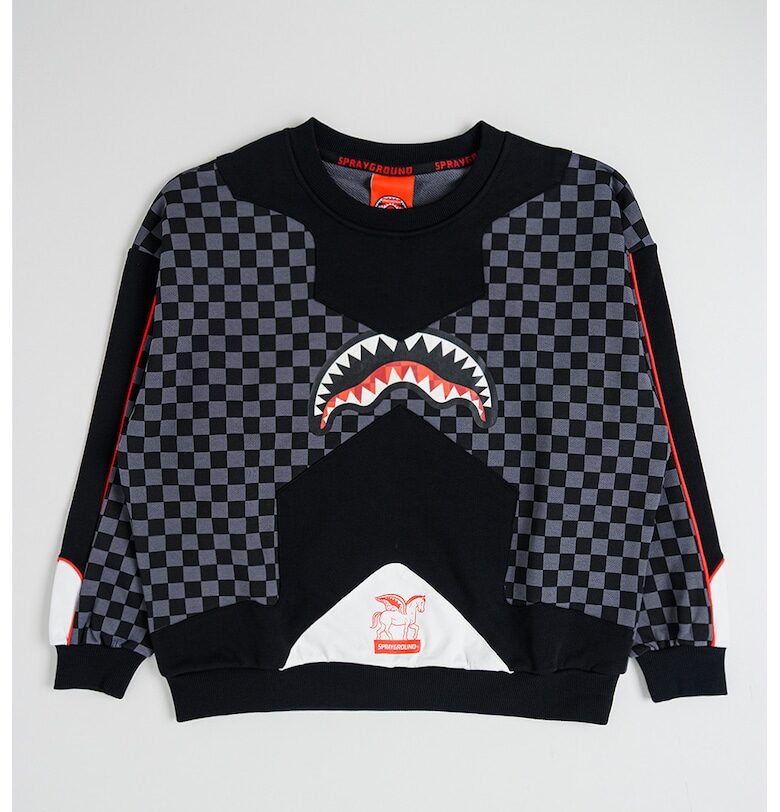 Памучен суитшърт Triple Decker на каре - Черен/Сив Sprayground