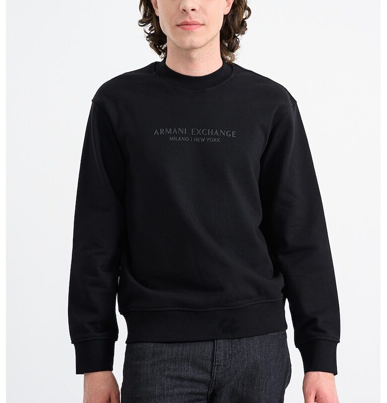 Памучен суитшърт с овално деколте - Черен ARMANI EXCHANGE