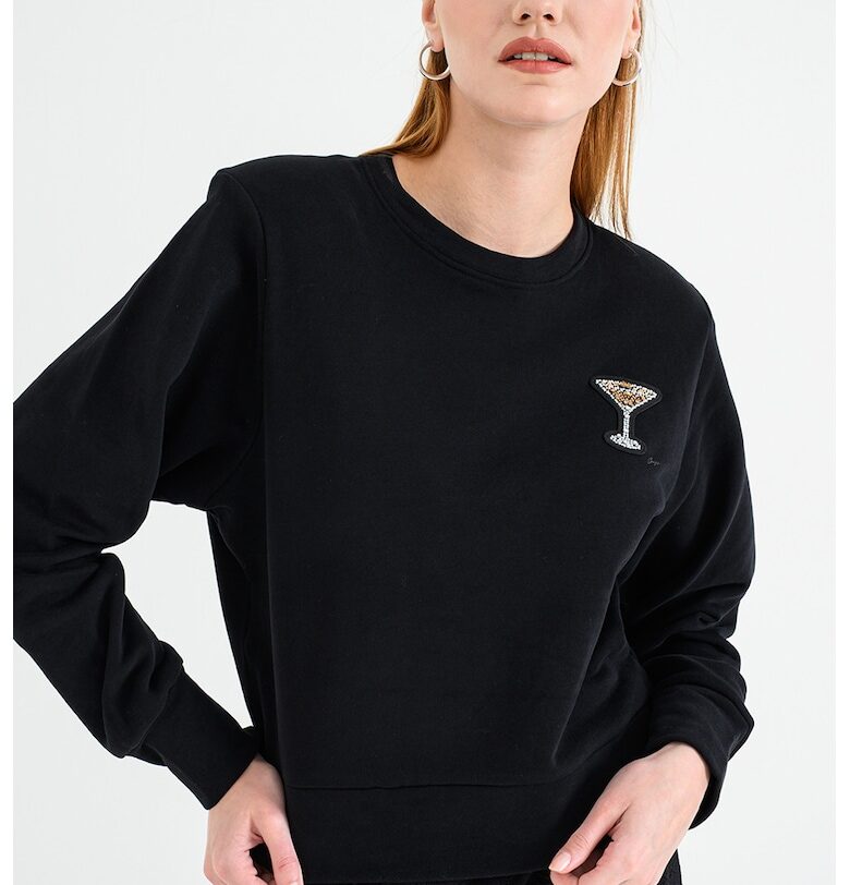 Памучен суитшърт с овално деколте - Черен BOSS