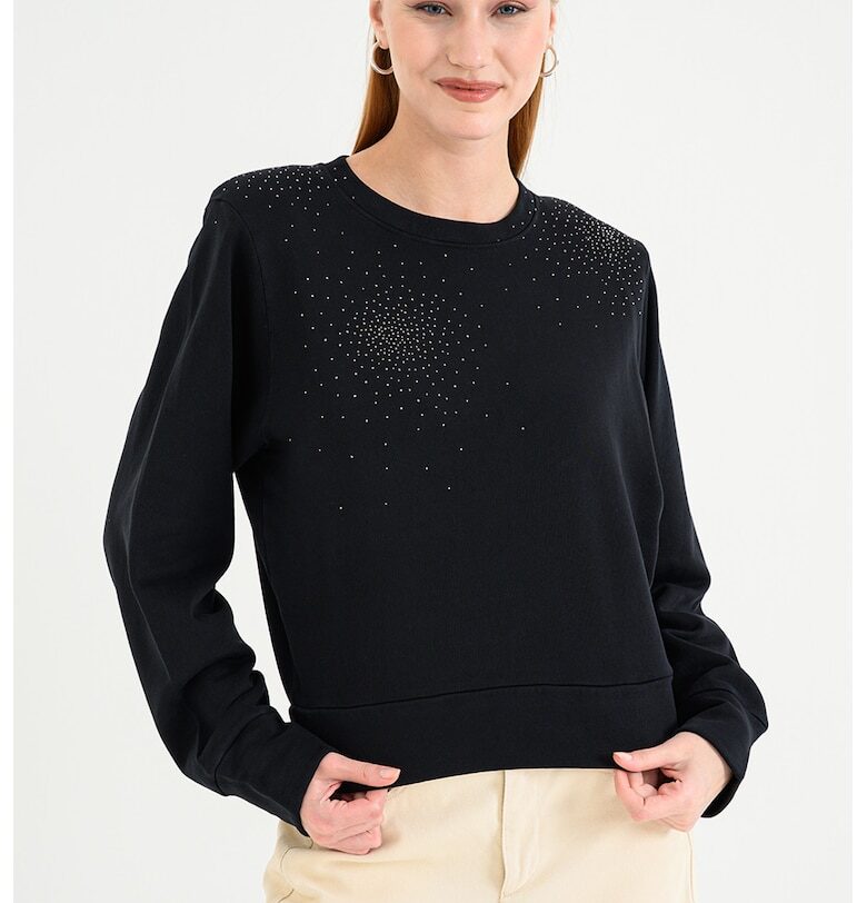 Памучен суитшърт с овално деколте - Ултрамарин синьо BOSS