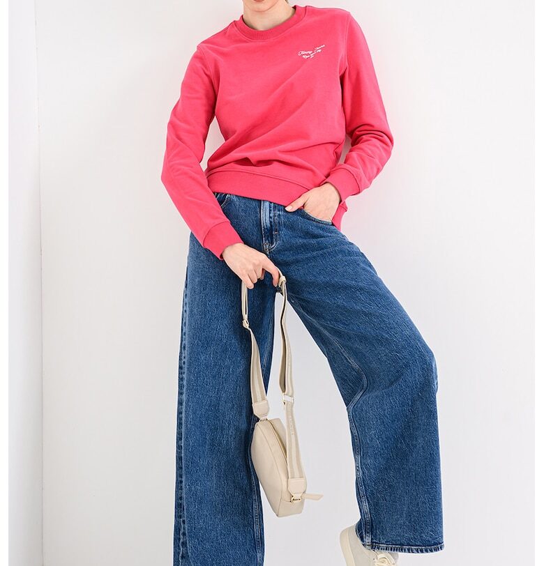 Памучен суитшърт с овално деколте - Фуксия Tommy Jeans