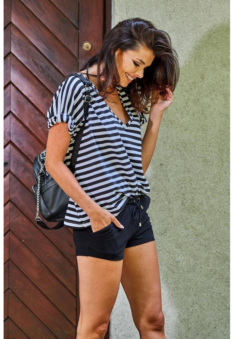 Памучна блуза с V-образно деколте - Един размер InfiniteYou