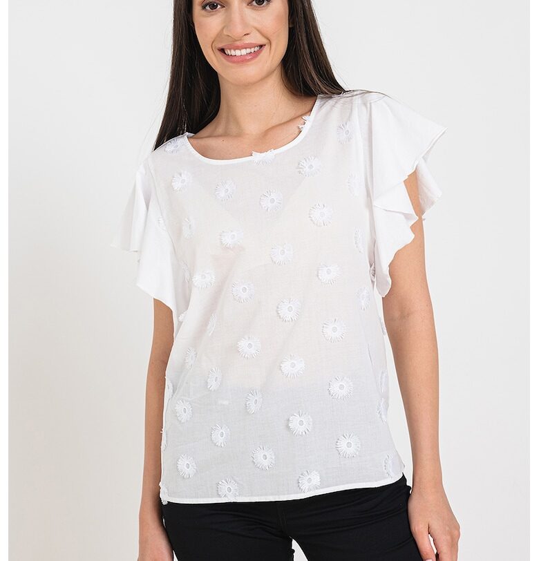 Памучна блуза с набрани ръкави - Бял United Colors of Benetton