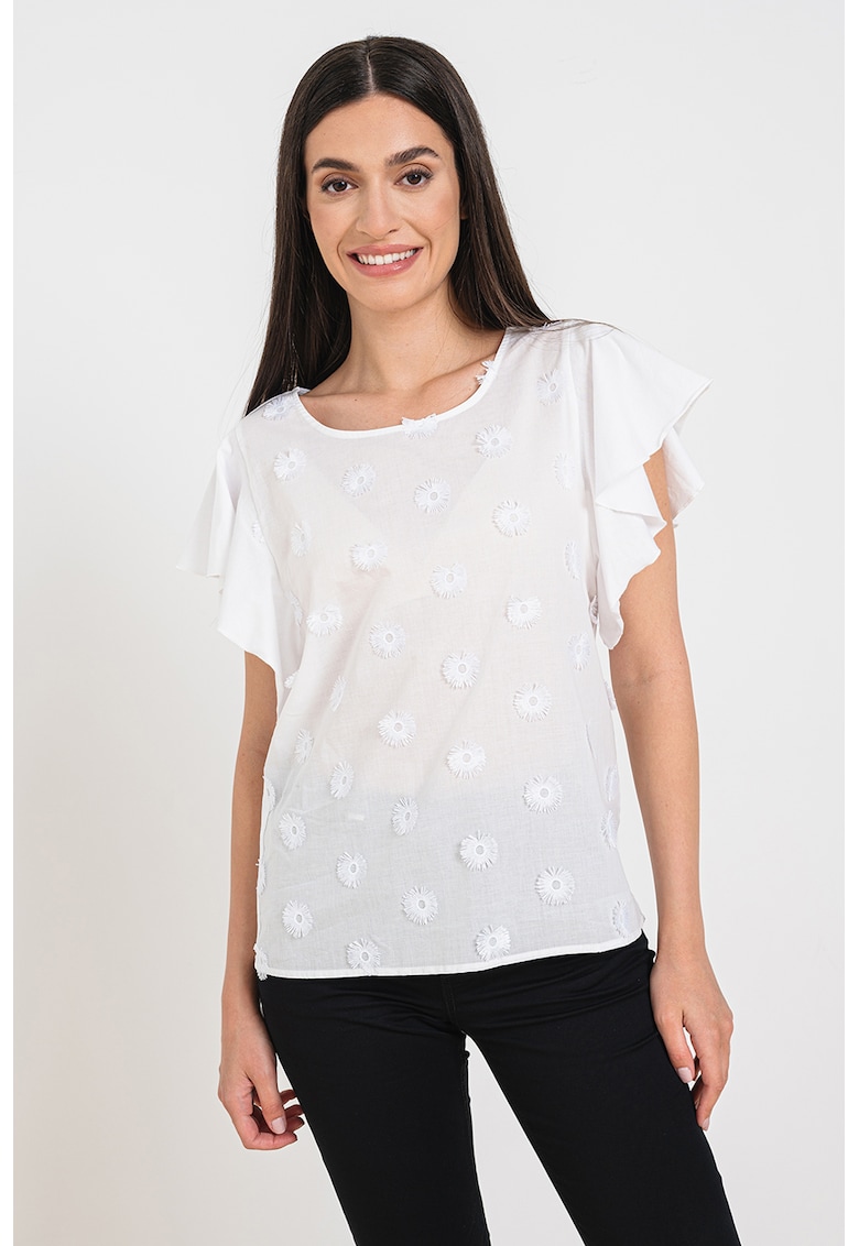 Памучна блуза с набрани ръкави - Бял United Colors of Benetton