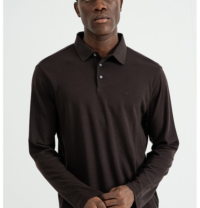 Памучна блуза с яка - Тъмнокафяв CALVIN KLEIN