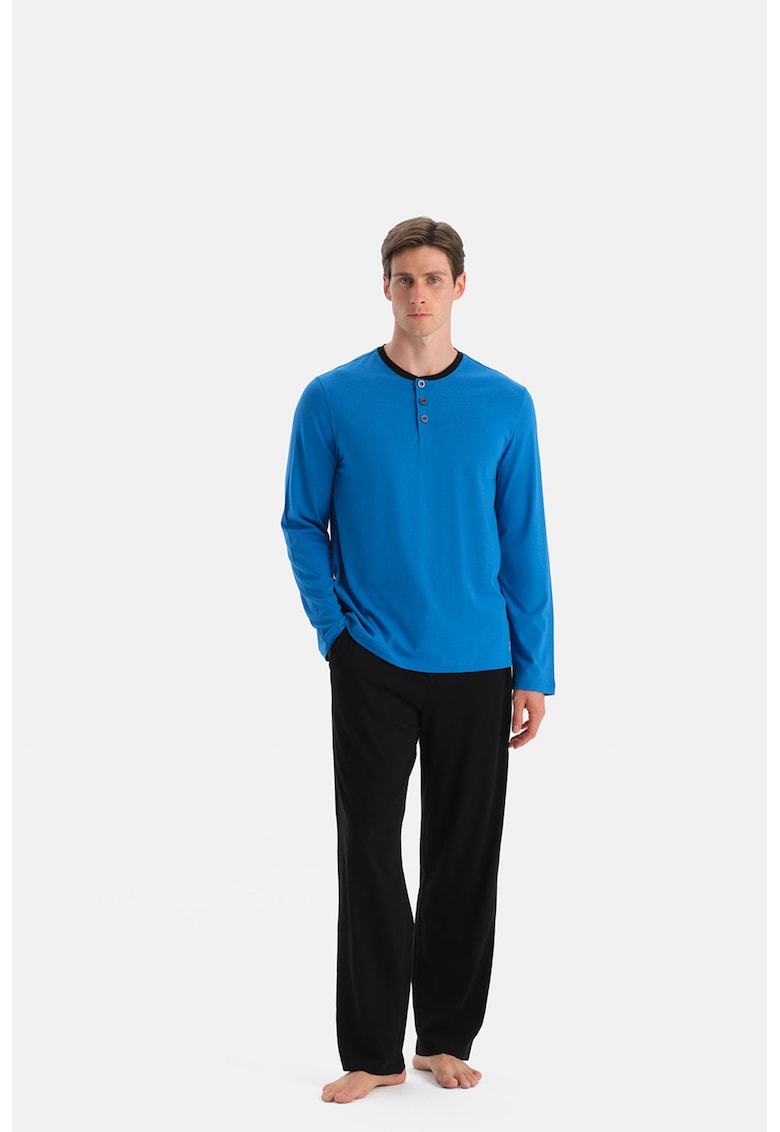 Памучна дълга пижама - Черен/Кралско Синьо EROS