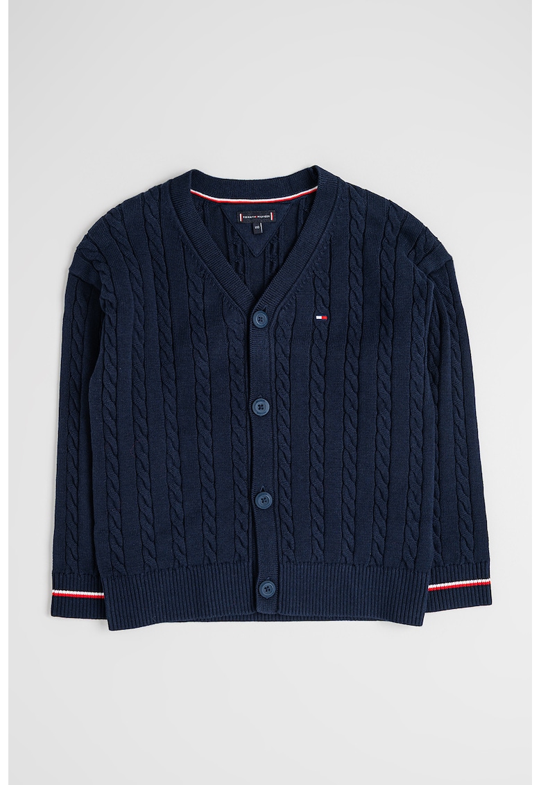 Памучна жилетка с плетен дизайн - Тъмносин Tommy Hilfiger