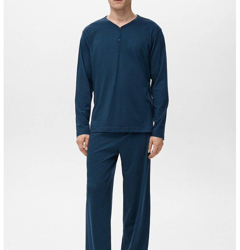 Памучна пижама с изчистен десен - Тъмносин Mango