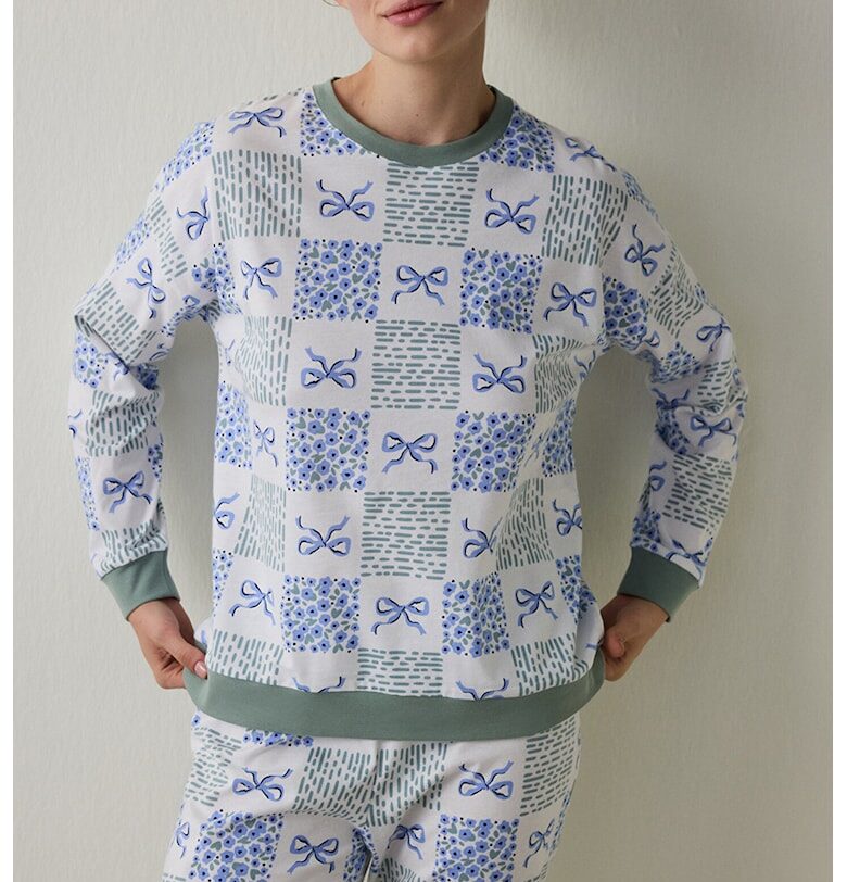 Памучна пижама с принт - Бял/Зелен/Син Penti