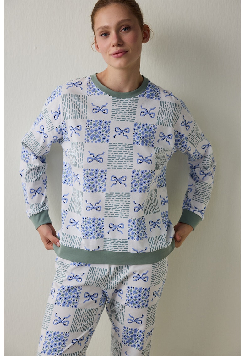 Памучна пижама с принт - Бял/Зелен/Син Penti