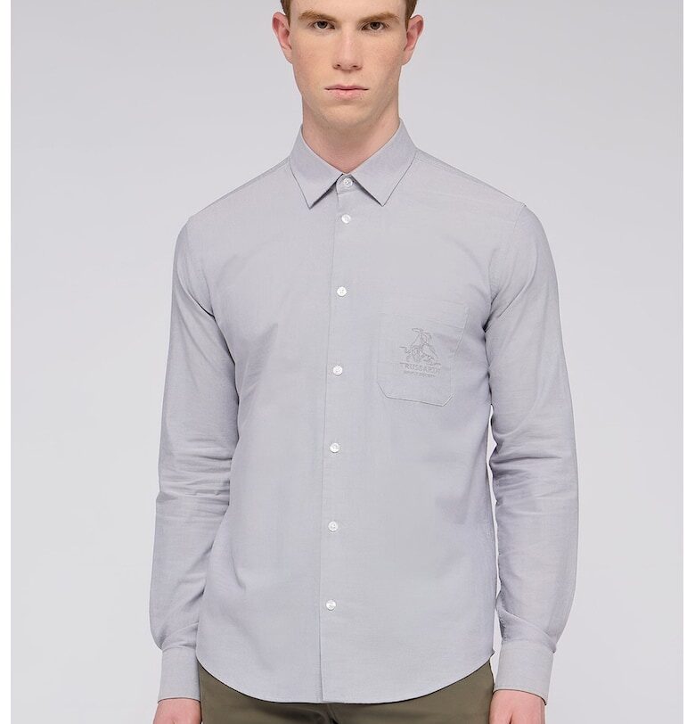 Памучна риза - Пепеляво сиво Trussardi
