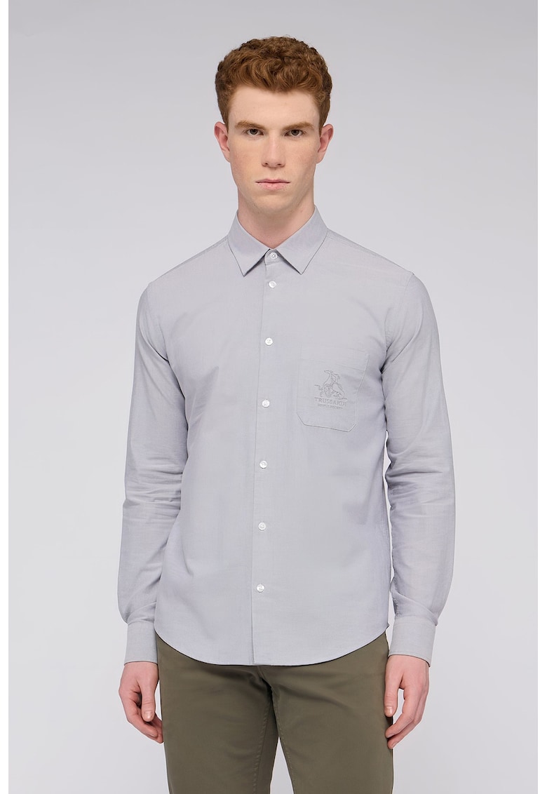 Памучна риза - Пепеляво сиво Trussardi