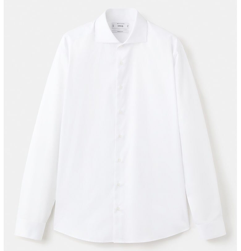 Памучна риза без шарка - Бял Mango