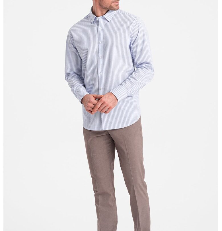 Памучна риза на райе - Бял/Небесносин OMBRE