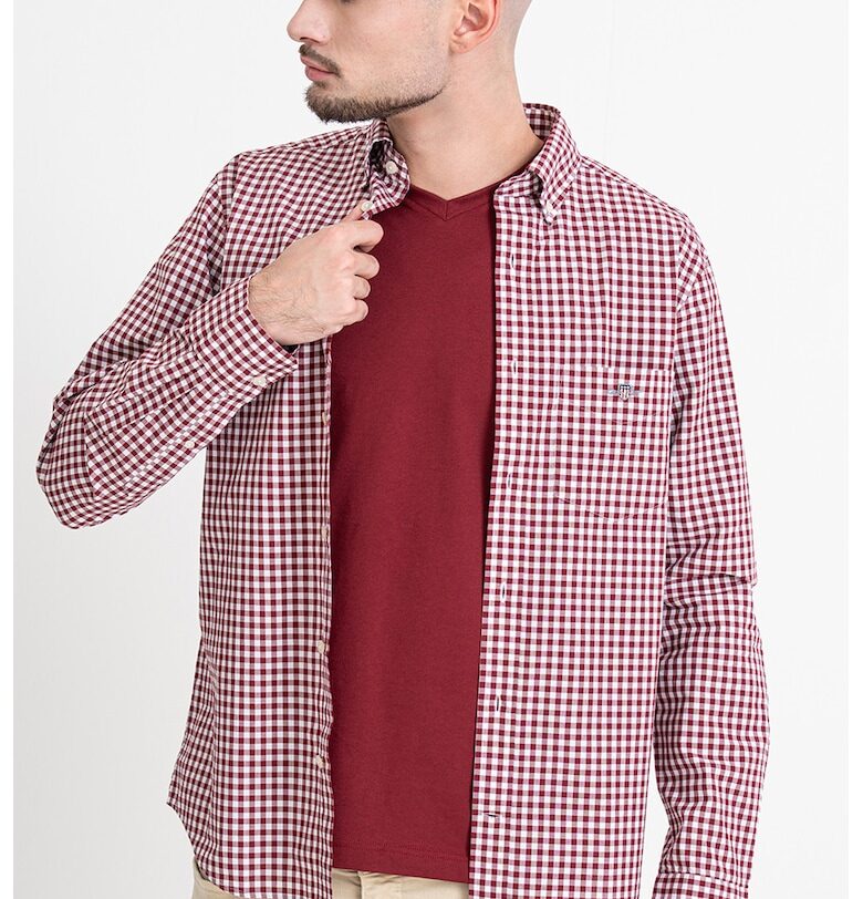 Памучна риза с десен - Червен/Бял Gant