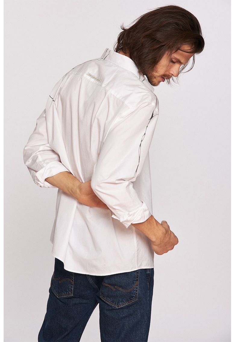 Памучна риза с джоб отпред - Бял/Черен Madlen