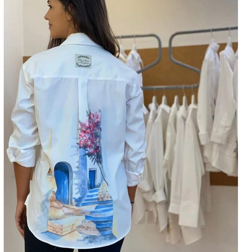 Памучна риза с принт - Бял/Розово/Син Madlen