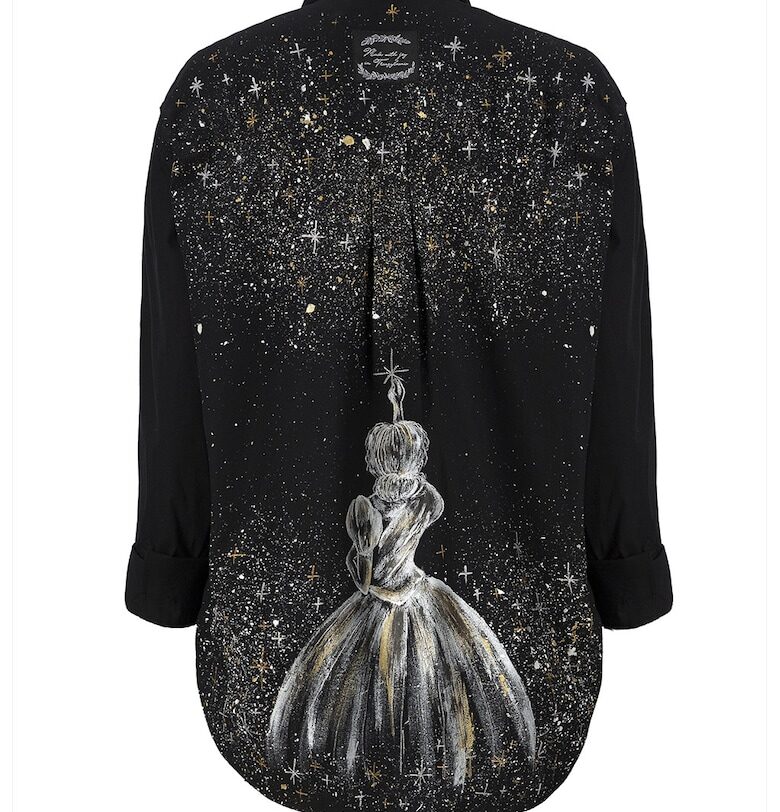 Памучна риза с принт на гърба - Бял/Черен Madlen