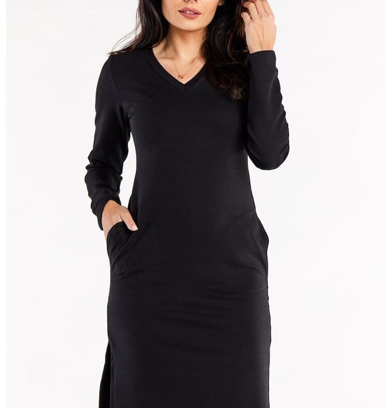 Памучна рокля с прилепнали крачоли и странични цепки InfiniteYou