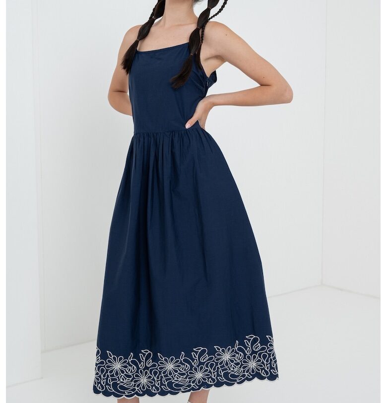 Памучна рокля с флорална бродерия United Colors of Benetton